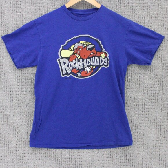 Vintage Majestic Shirt Mens Medium M Blue Midland RockHounds Baseball Team Art - Picture 1 of 9